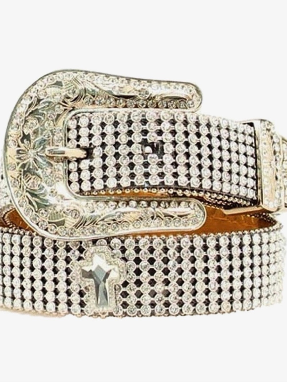 Nocona Belt Co. Rhinestone Western Buckle Belt with Cross Conchos Silver size 24